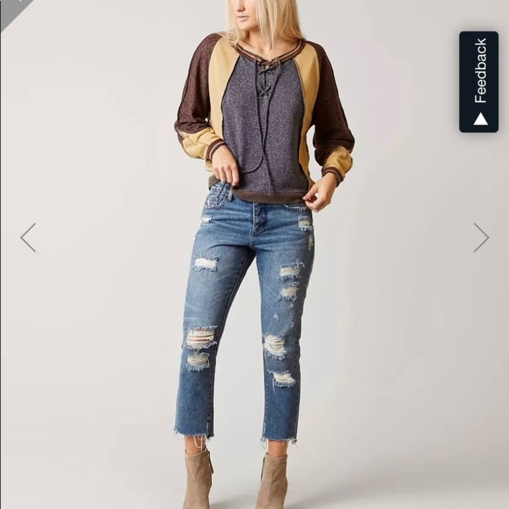 Gilded Intent Brown and Tan Lace-Up Sweatshirt